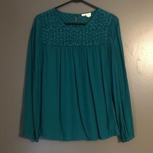 Meadow Rue Teal long sleeve blouse